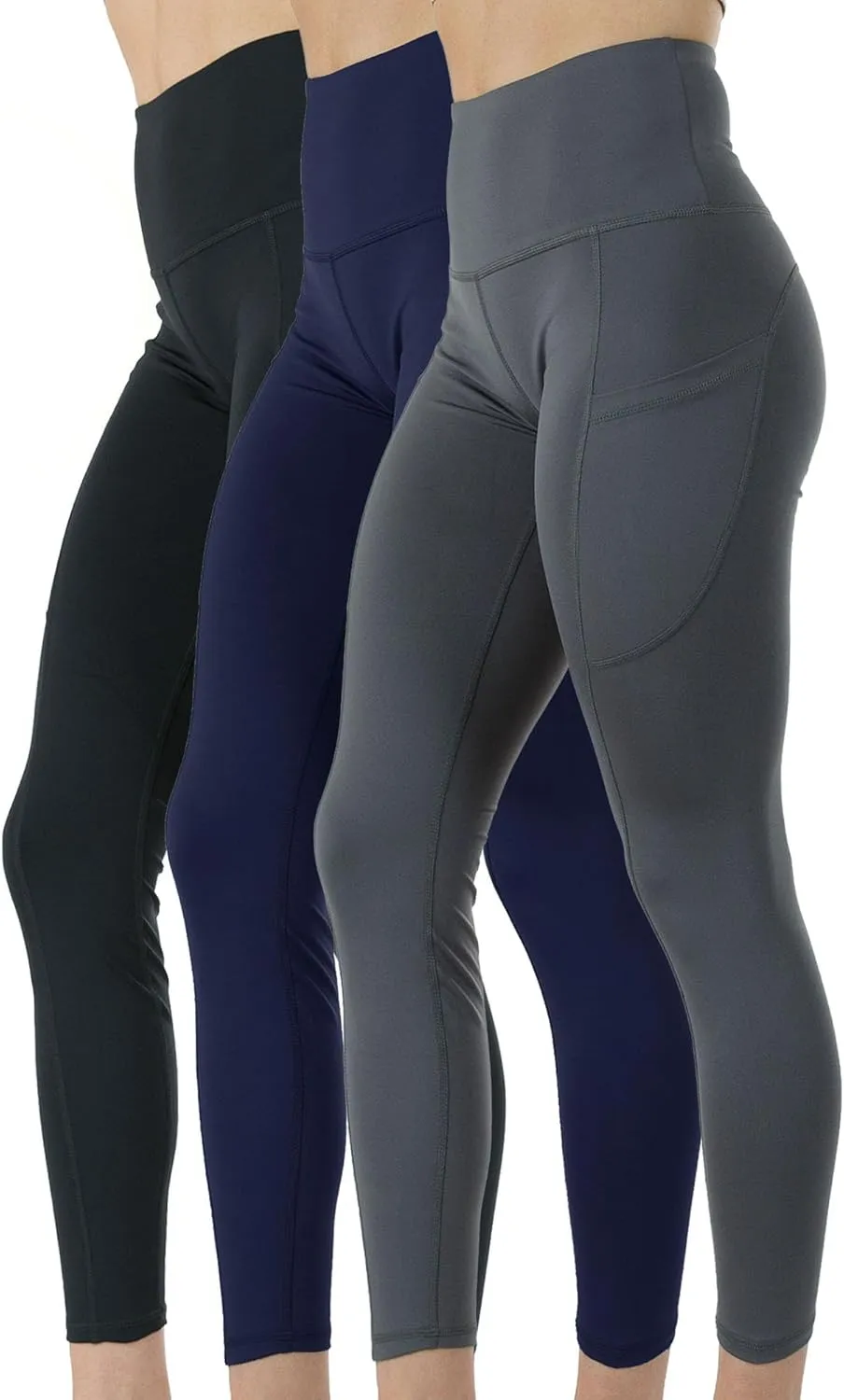 Kuda Moda 3-Pack Women's High Waist Yoga Leggings with Two Side Pockets Sports Legging Pants