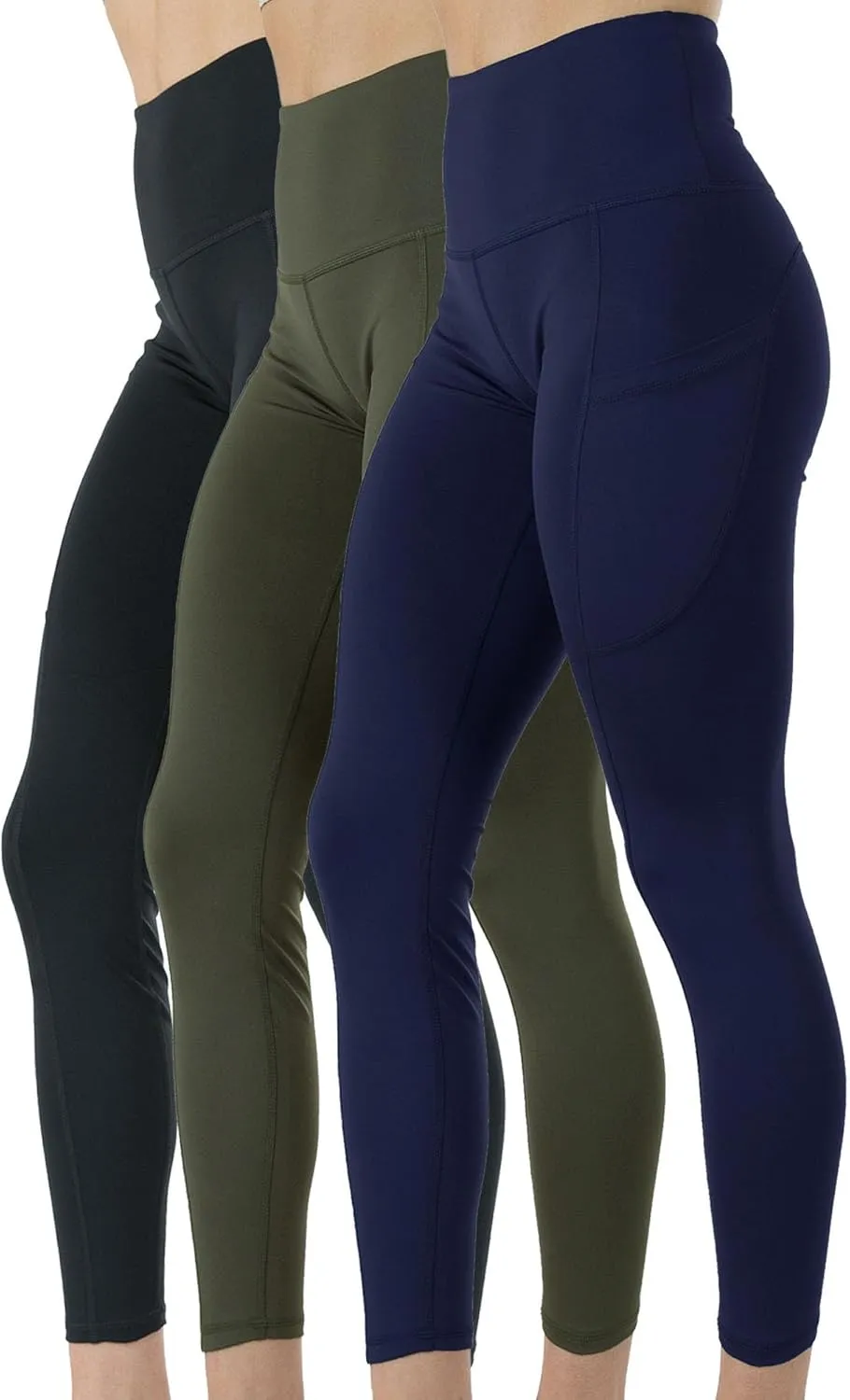 Kuda Moda 3-Pack Women's High Waist Yoga Leggings with Two Side Pockets Sports Legging Pants