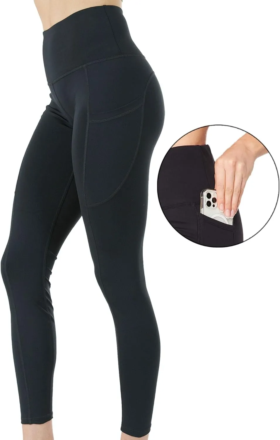 Kuda Moda 3-Pack Women's High Waist Yoga Leggings with Two Side Pockets Sports Legging Pants
