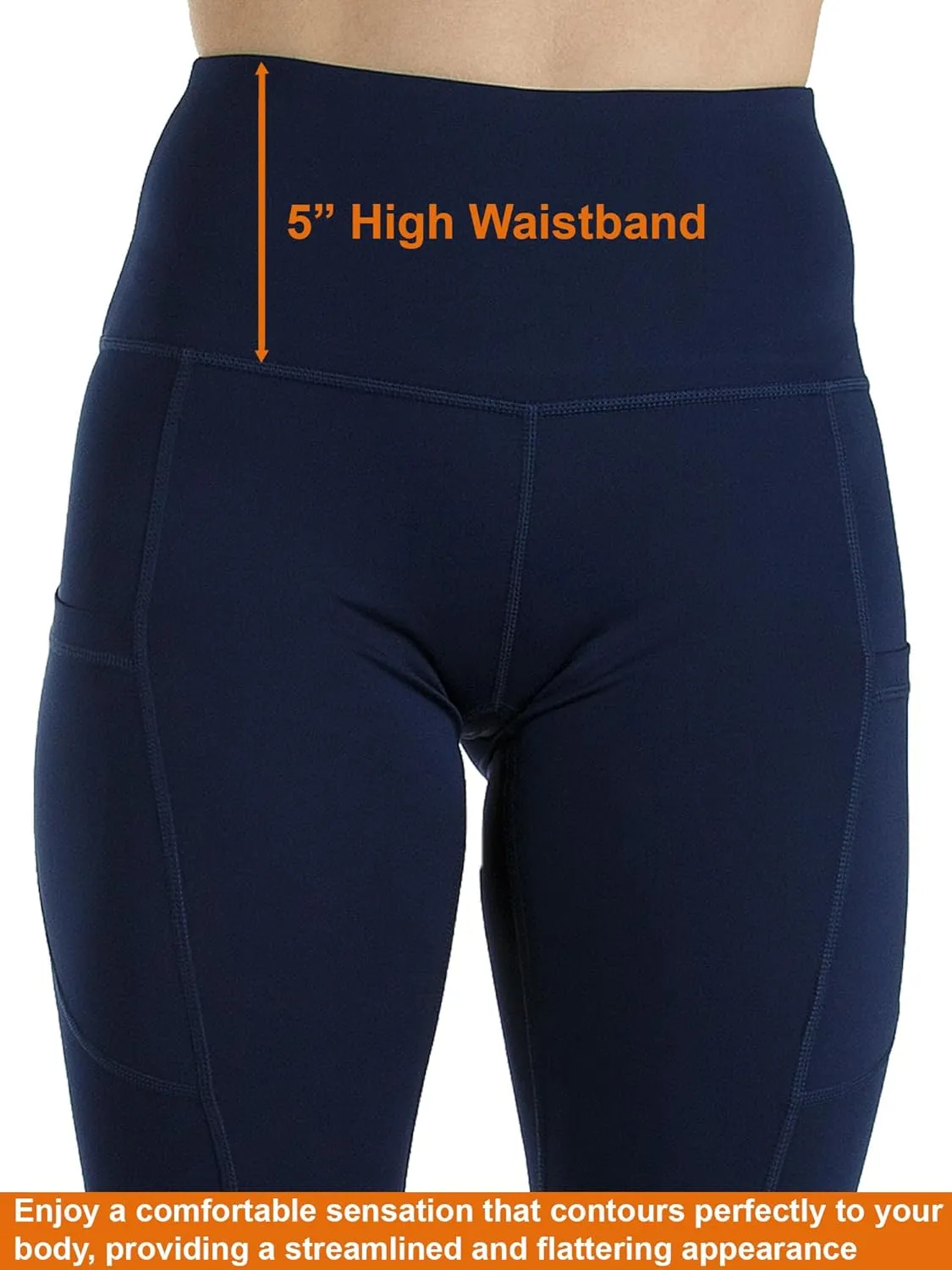Kuda Moda 3-Pack Women's High Waist Yoga Leggings with Two Side Pockets Sports Legging Pants