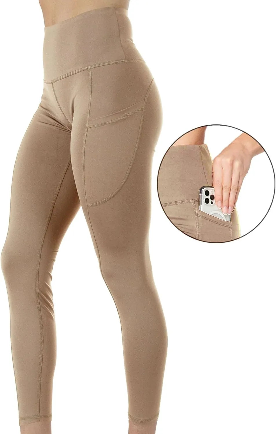 Kuda Moda 3-Pack Women's High Waist Yoga Leggings with Two Side Pockets Sports Legging Pants