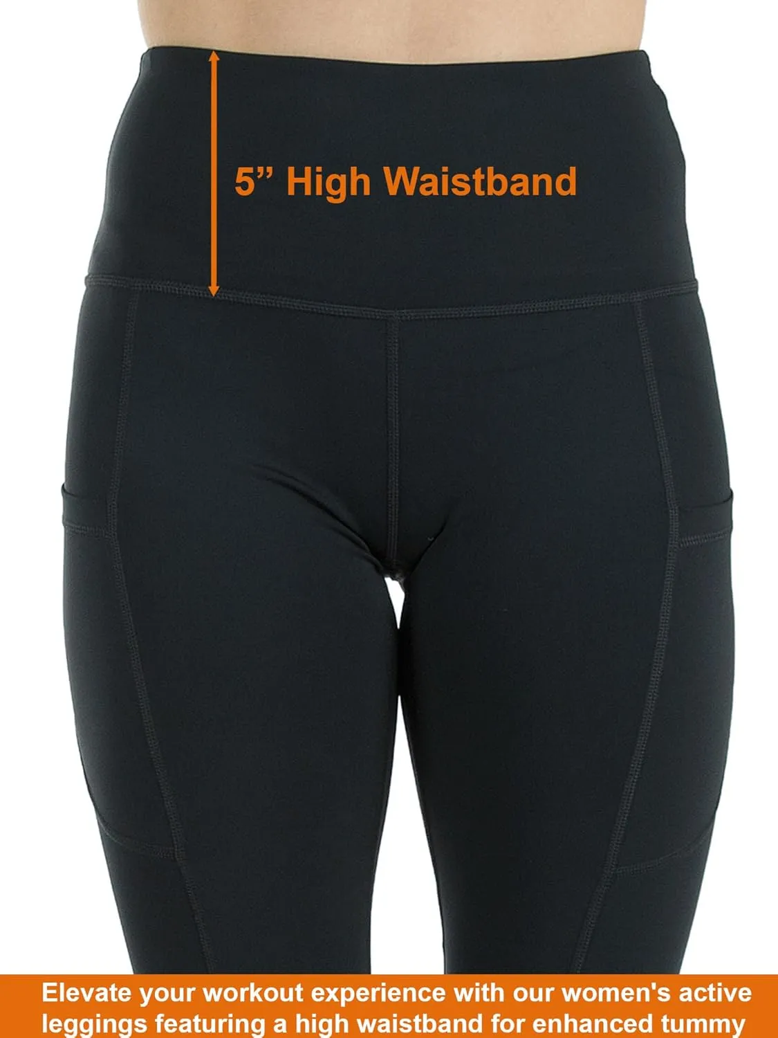 Kuda Moda 3-Pack Women's High Waist Yoga Leggings with Two Side Pockets Sports Legging Pants