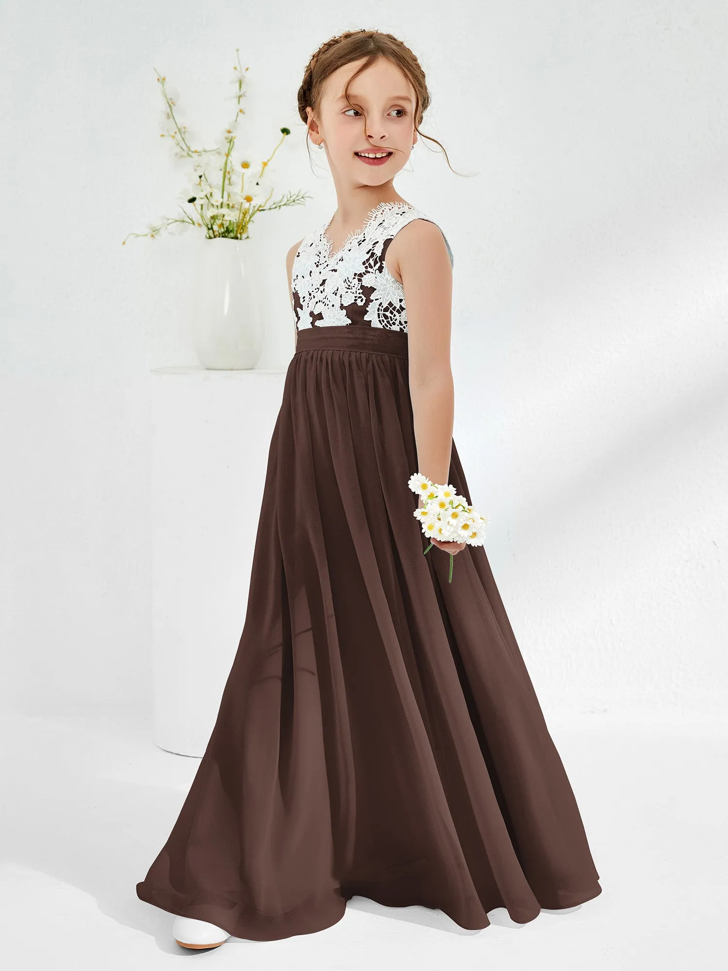 Lace Top Junior Bridesmaid Dresses Chocolate