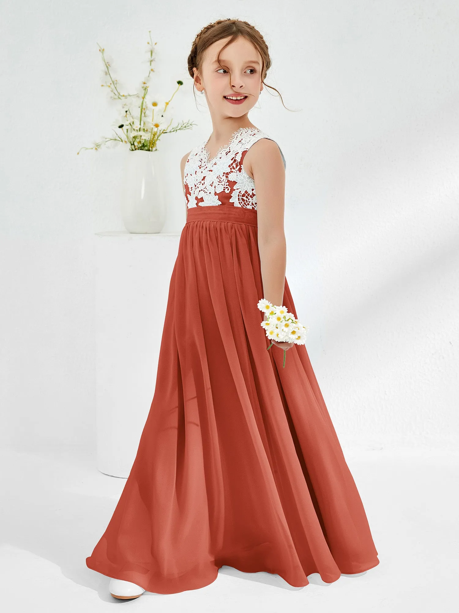 Lace Top Junior Bridesmaid Dresses Rust