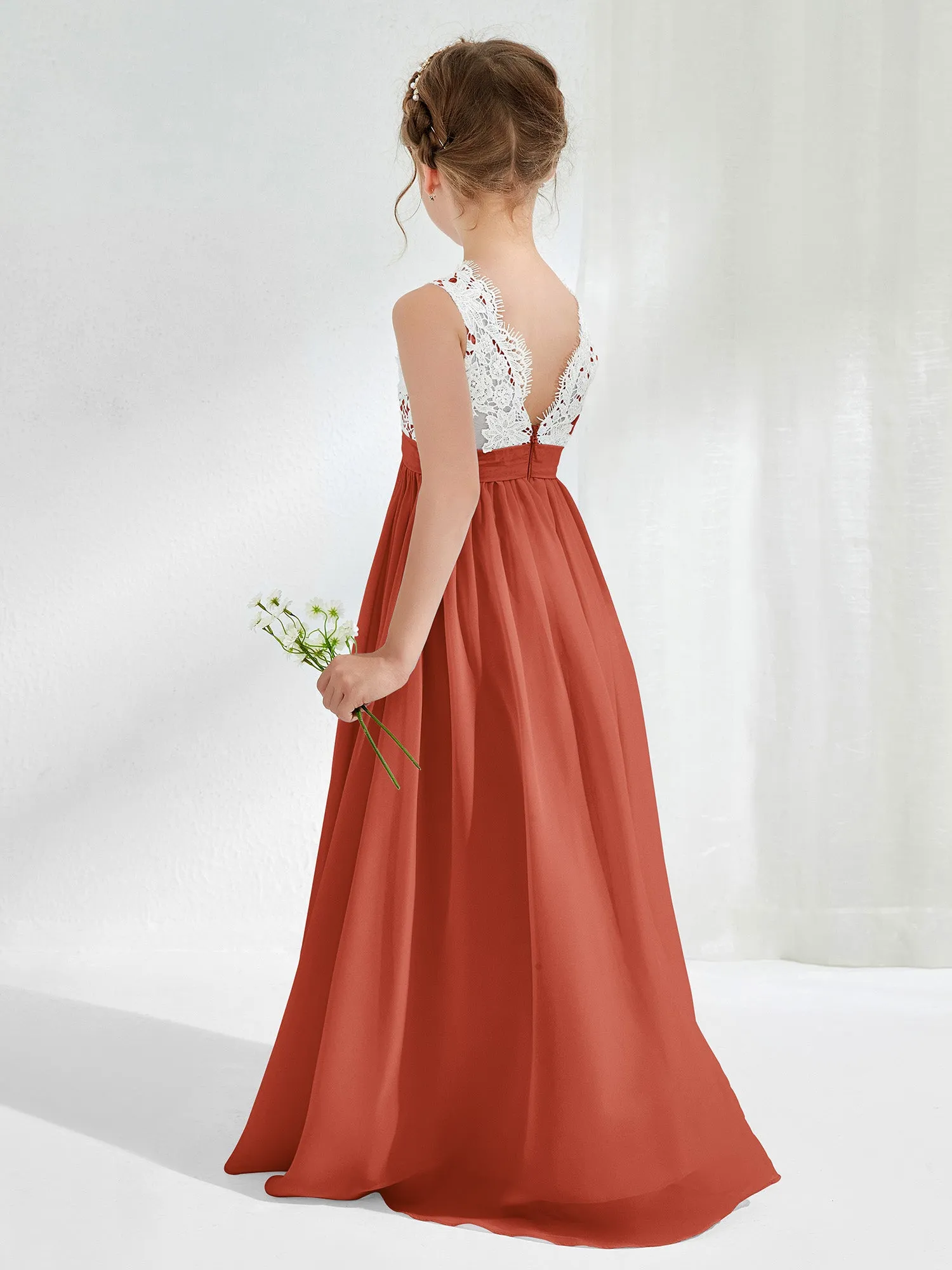 Lace Top Junior Bridesmaid Dresses Rust