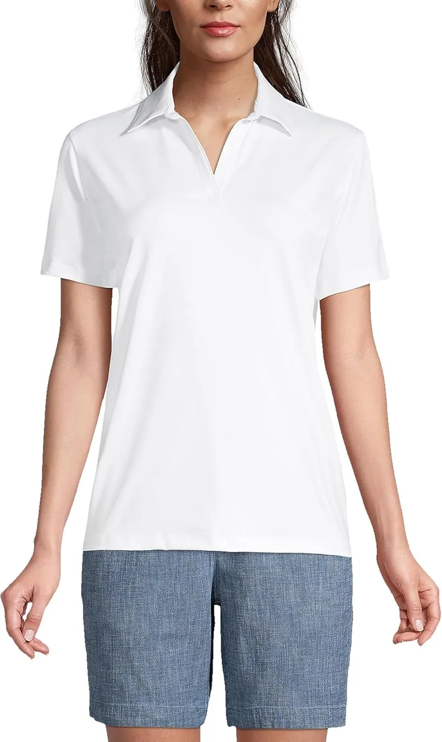 Lands' End Women's Short Sleeve Rapid Dry Sport Neck Polo Shirt