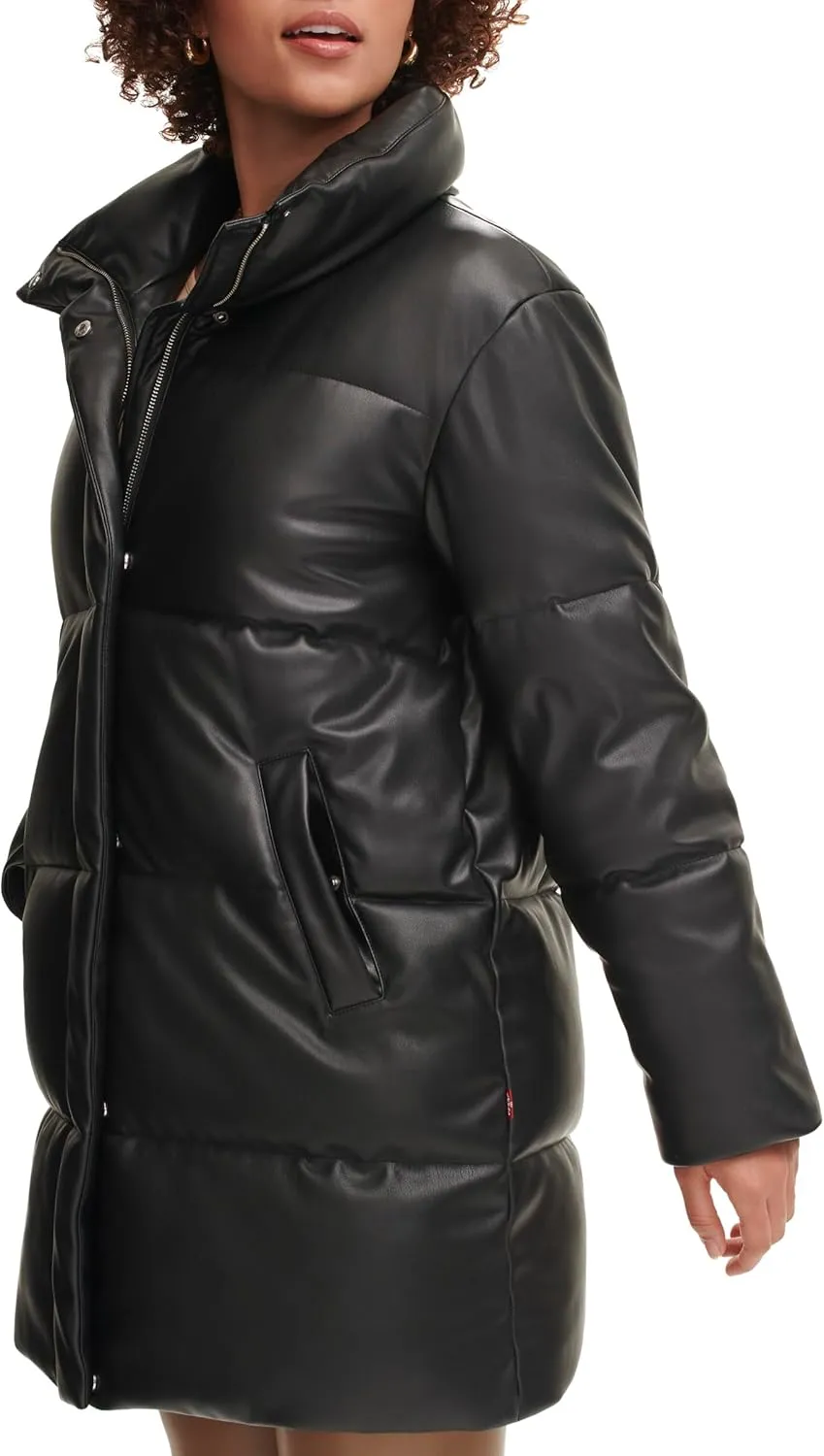 Levi's Women's Faux Leather Mid-Length Puffer Coat