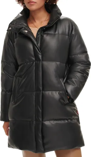 Levi's Women's Faux Leather Mid-Length Puffer Coat