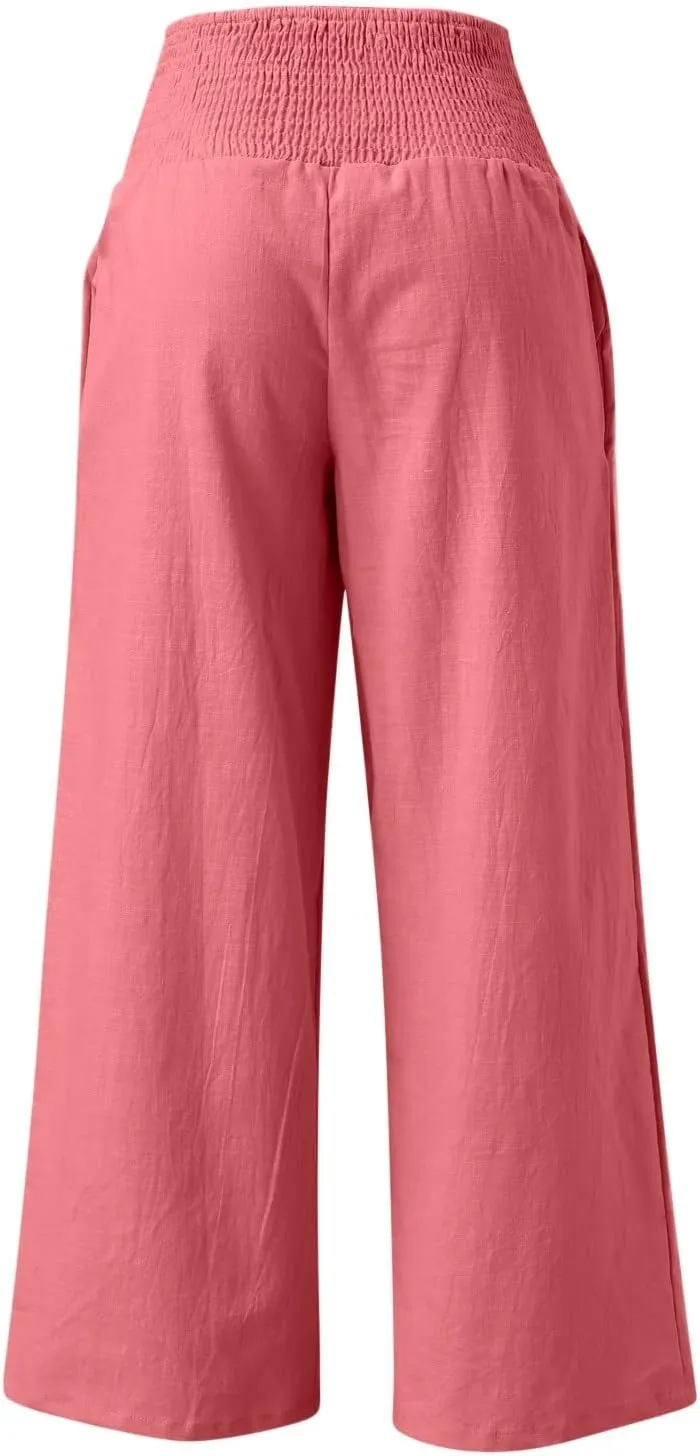 Linen Pants for Women Pleated High Waisted Wide Leg Pants Boho 2025 Summer Casual Pants Baggy Palazzo Pants