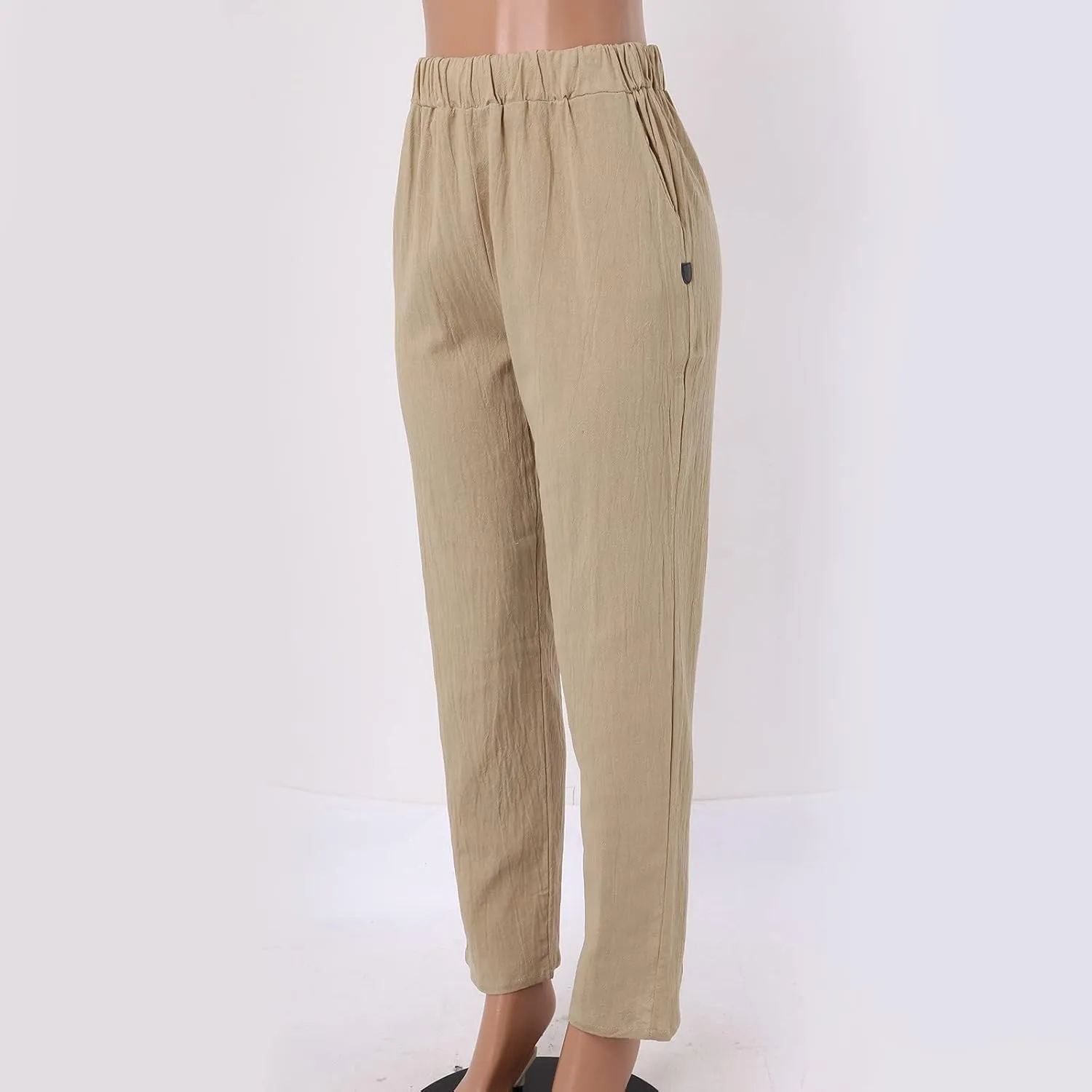 Linen Pants for Women Summer Casual Loose Beach Pant Lightweight High Waist Cropped Baggy Trousers with Pockets