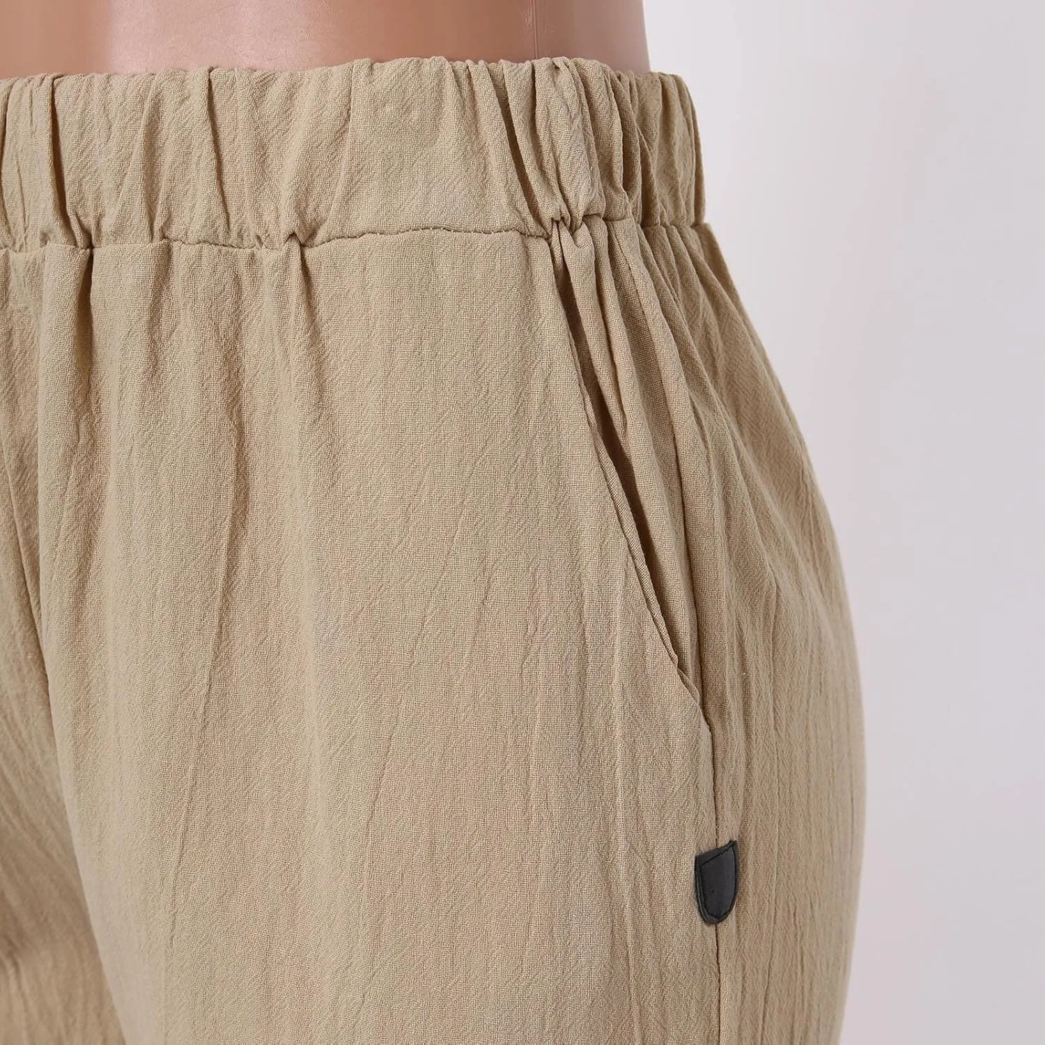Linen Pants for Women Summer Casual Loose Beach Pant Lightweight High Waist Cropped Baggy Trousers with Pockets