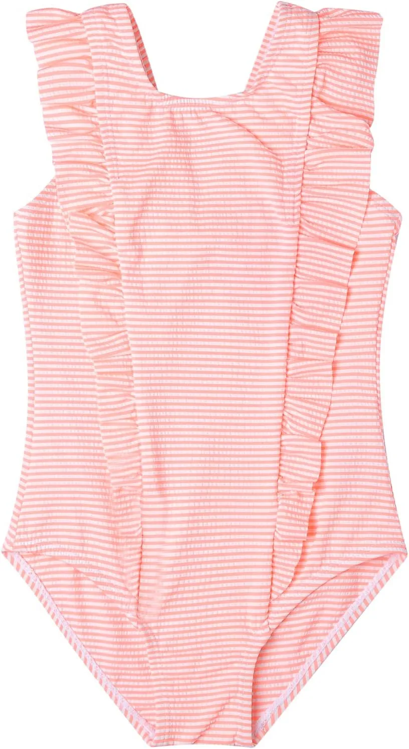 LIZENS Girls Swimsuit Kids Scalloped One Piece Ruffle Swimsuit Girls Swimwear Print