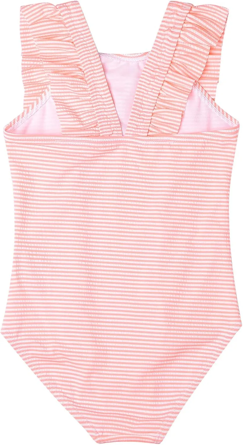 LIZENS Girls Swimsuit Kids Scalloped One Piece Ruffle Swimsuit Girls Swimwear Print
