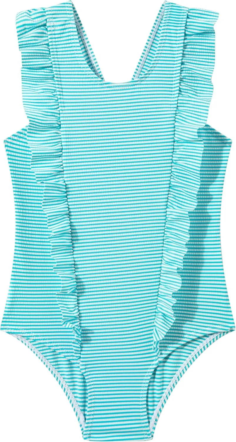 LIZENS Girls Swimsuit Kids Scalloped One Piece Ruffle Swimsuit Girls Swimwear Print