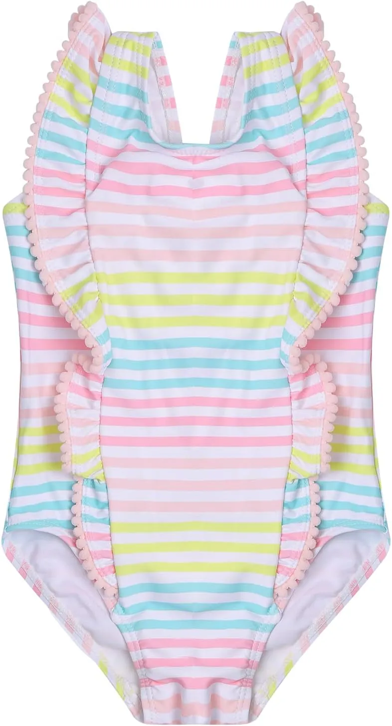 LIZENS Girls Swimsuit Kids Scalloped One Piece Ruffle Swimsuit Girls Swimwear Print