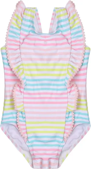 LIZENS Girls Swimsuit Kids Scalloped One Piece Ruffle Swimsuit Girls Swimwear Print