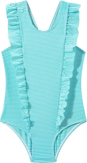 LIZENS Girls Swimsuit Kids Scalloped One Piece Ruffle Swimsuit Girls Swimwear Print