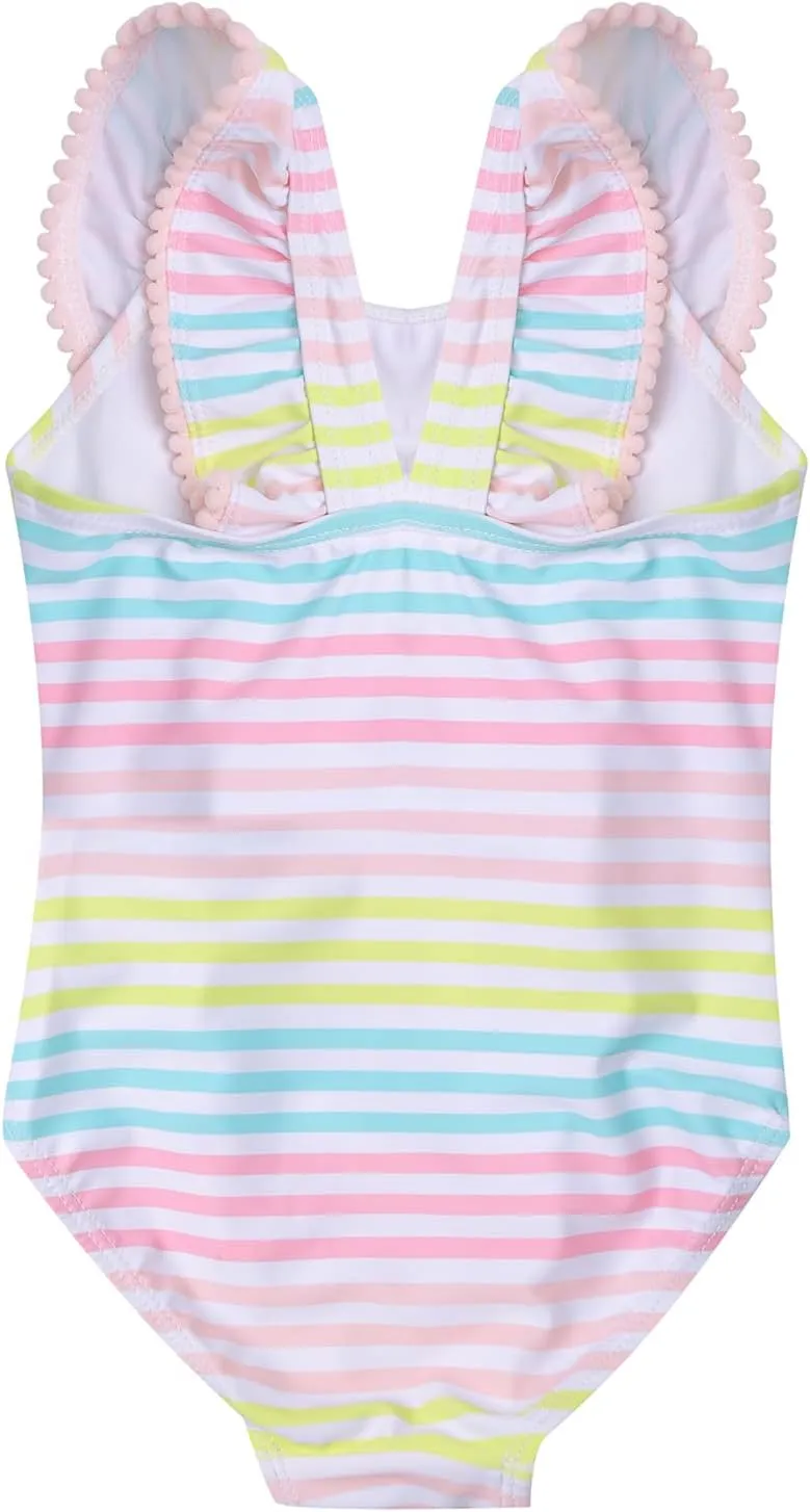 LIZENS Girls Swimsuit Kids Scalloped One Piece Ruffle Swimsuit Girls Swimwear Print