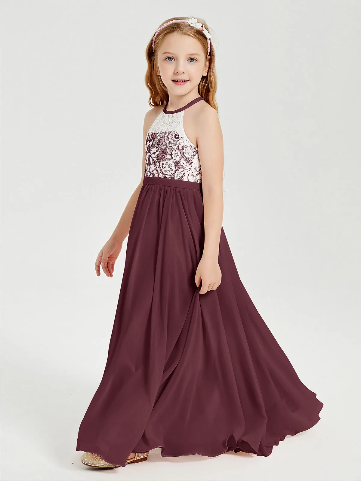 Long Chiffon Bridesmaid Dresses Lace Top Cabernet