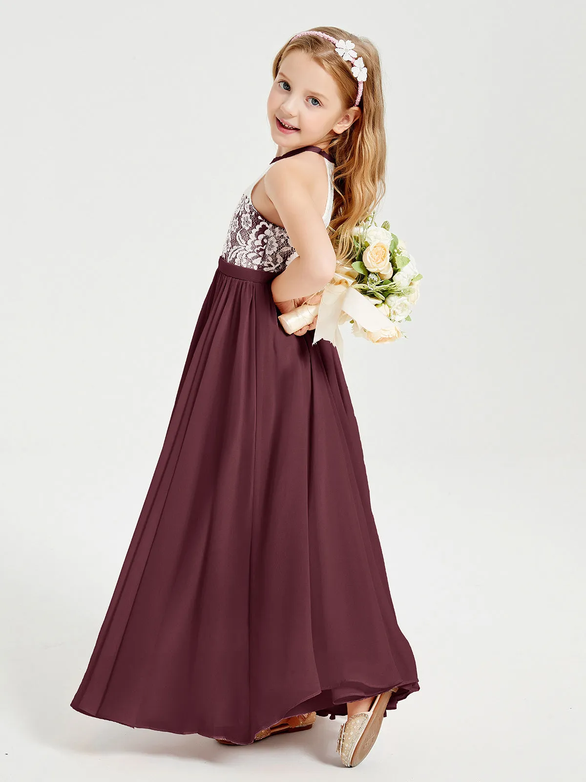 Long Chiffon Bridesmaid Dresses Lace Top Cabernet