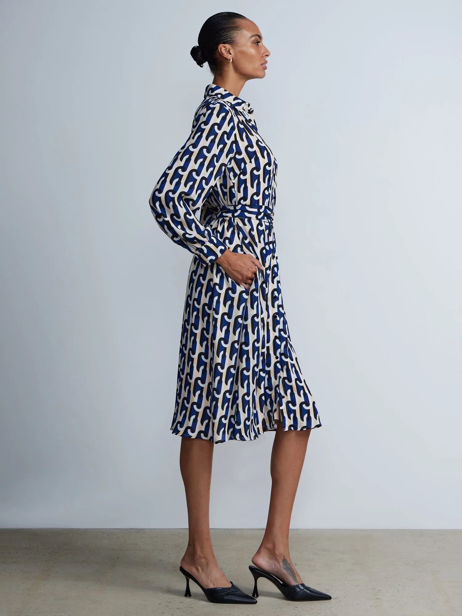 Long Sleeve Chain Print Shirt Dress