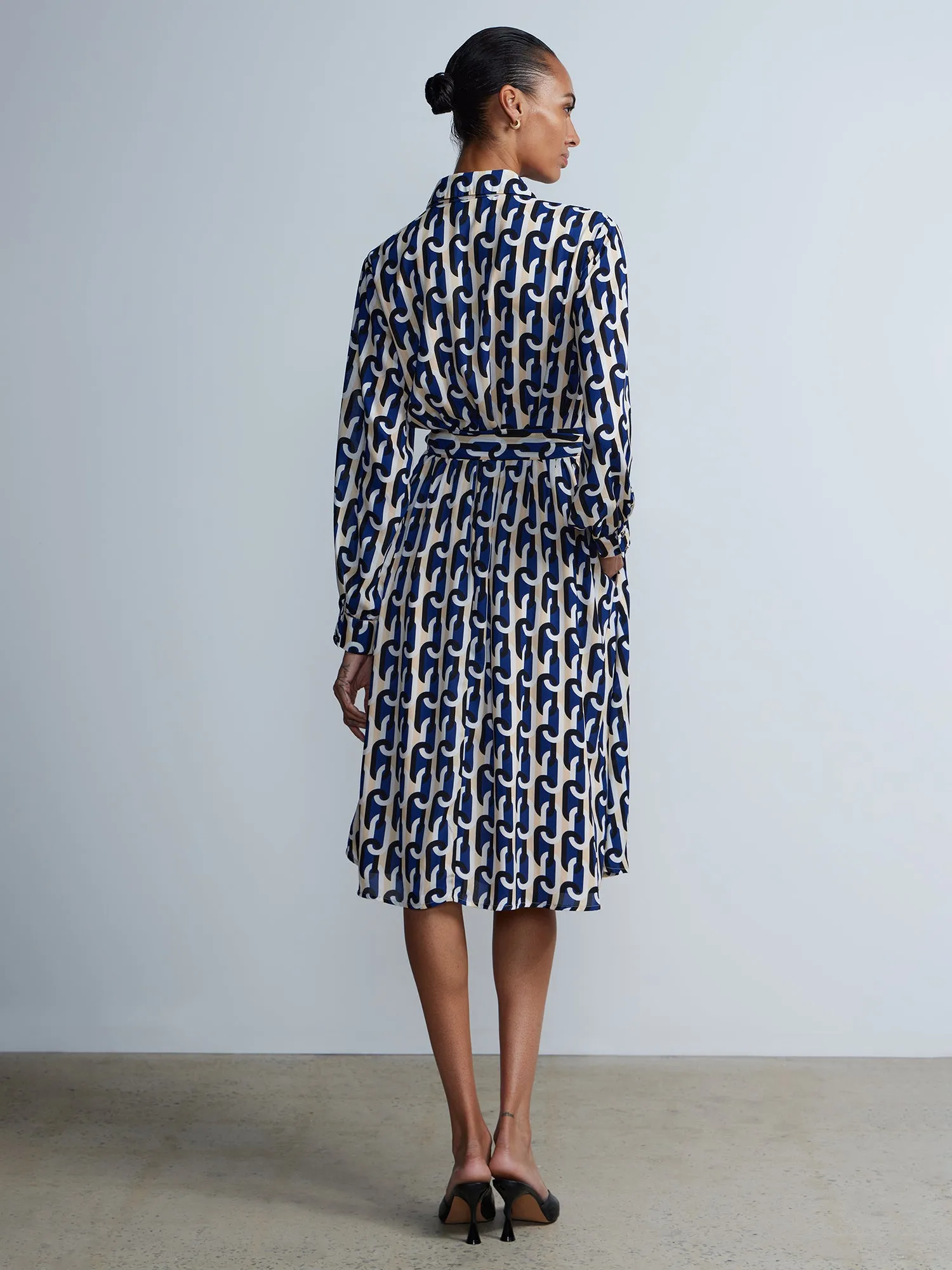 Long Sleeve Chain Print Shirt Dress