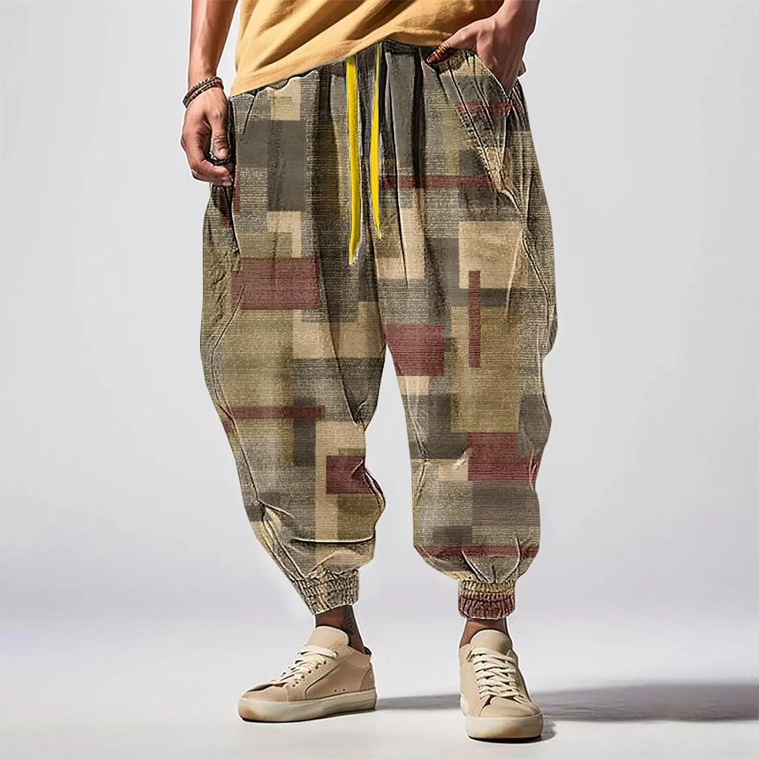 Loose Elastic Waist Drawstring Street Feel Casual Sweatpants Black Harem Pants Men Mens Pants White Harem Men's