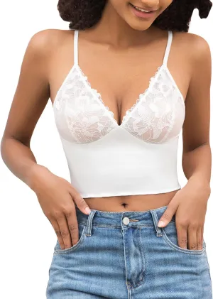 Luna & Sun Floral Lace Satin Camisole Unlined Wireless Bralette with Raffle Back