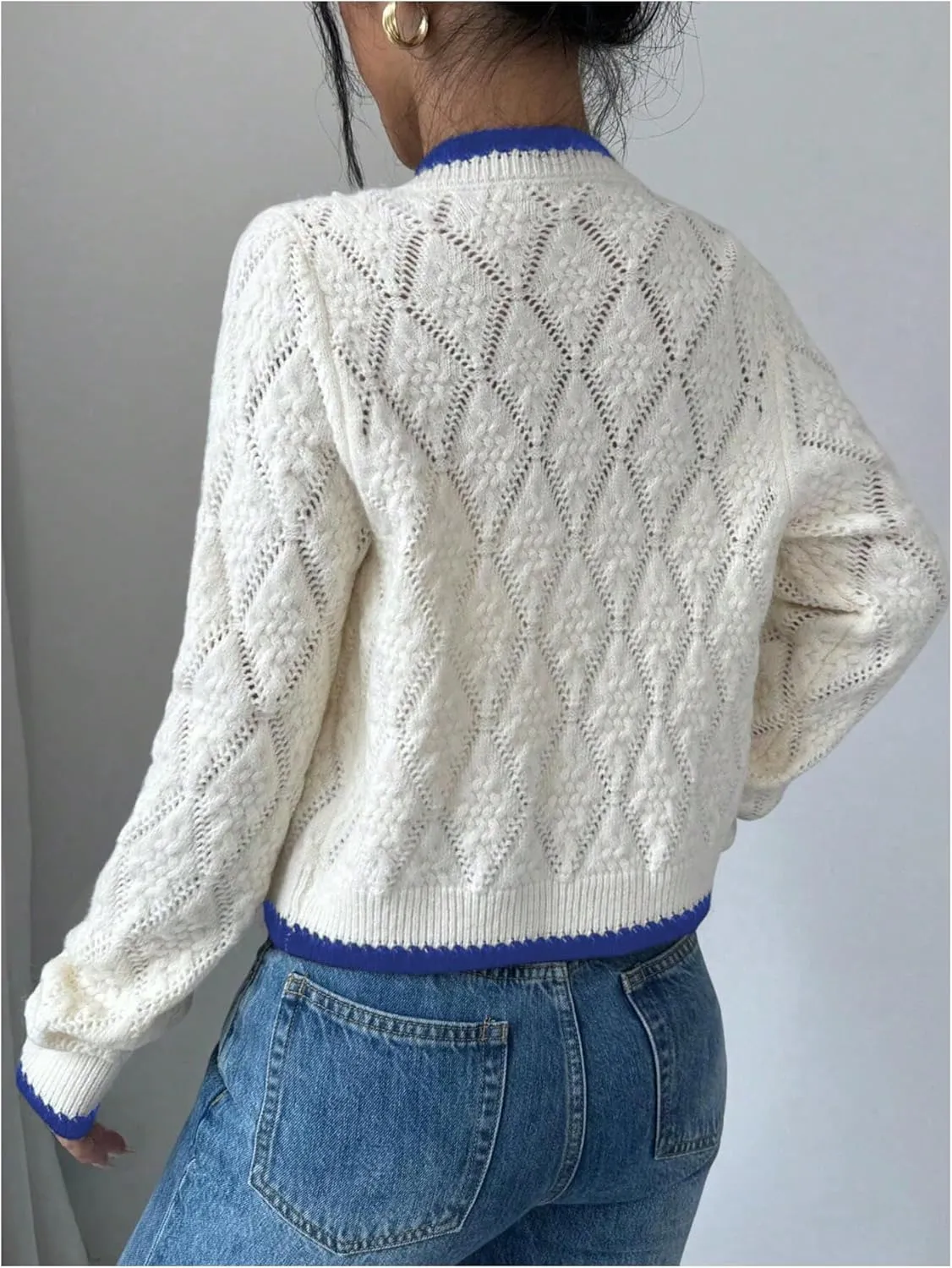 MakeMeChic Women's Tie Front Cardigan Sweater V Neck Long Sleeve Crop Cardigan