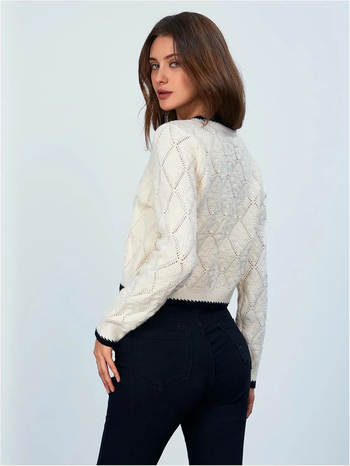 MakeMeChic Women's Tie Front Cardigan Sweater V Neck Long Sleeve Crop Cardigan