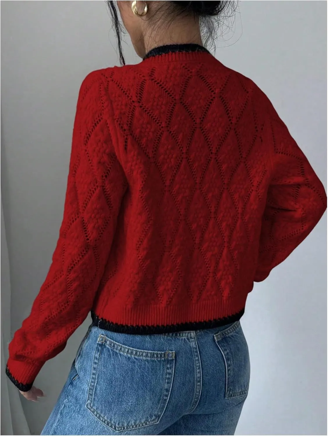 MakeMeChic Women's Tie Front Cardigan Sweater V Neck Long Sleeve Crop Cardigan