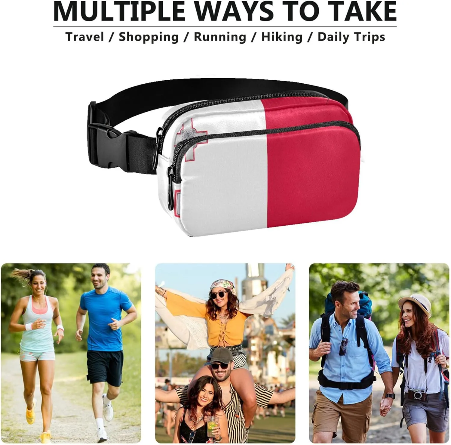 Malta Flag Fanny Pack for Women Waterproof Everywhere Belt Bag Festival Travel Waist Bag