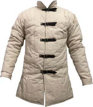 Medieval White Cotton Gambeson, Thick Padded Jacket Coat for LARP, Viking, Reenactment Armor