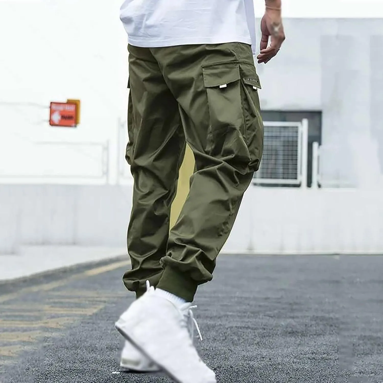 Men Cargo Pants Big and Tall Elastic Waist Drawstring Parachuted Pants Lightweight Baggy Plus Size Sweatpants with Pockets