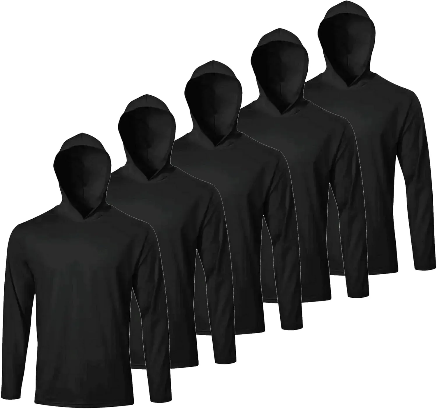 Men Hooded Long Sleeve T Shirts Pack Quick Dry Odor Protection Running Activewear Workout Performance Tee Shirts