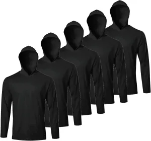 Men Hooded Long Sleeve T Shirts Pack Quick Dry Odor Protection Running Activewear Workout Performance Tee Shirts