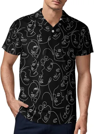Men's Abstract Drawing of Women's Face Polo Shirts Short Sleeve Cool Golf Shirt Quick-Dry Activewear Polos