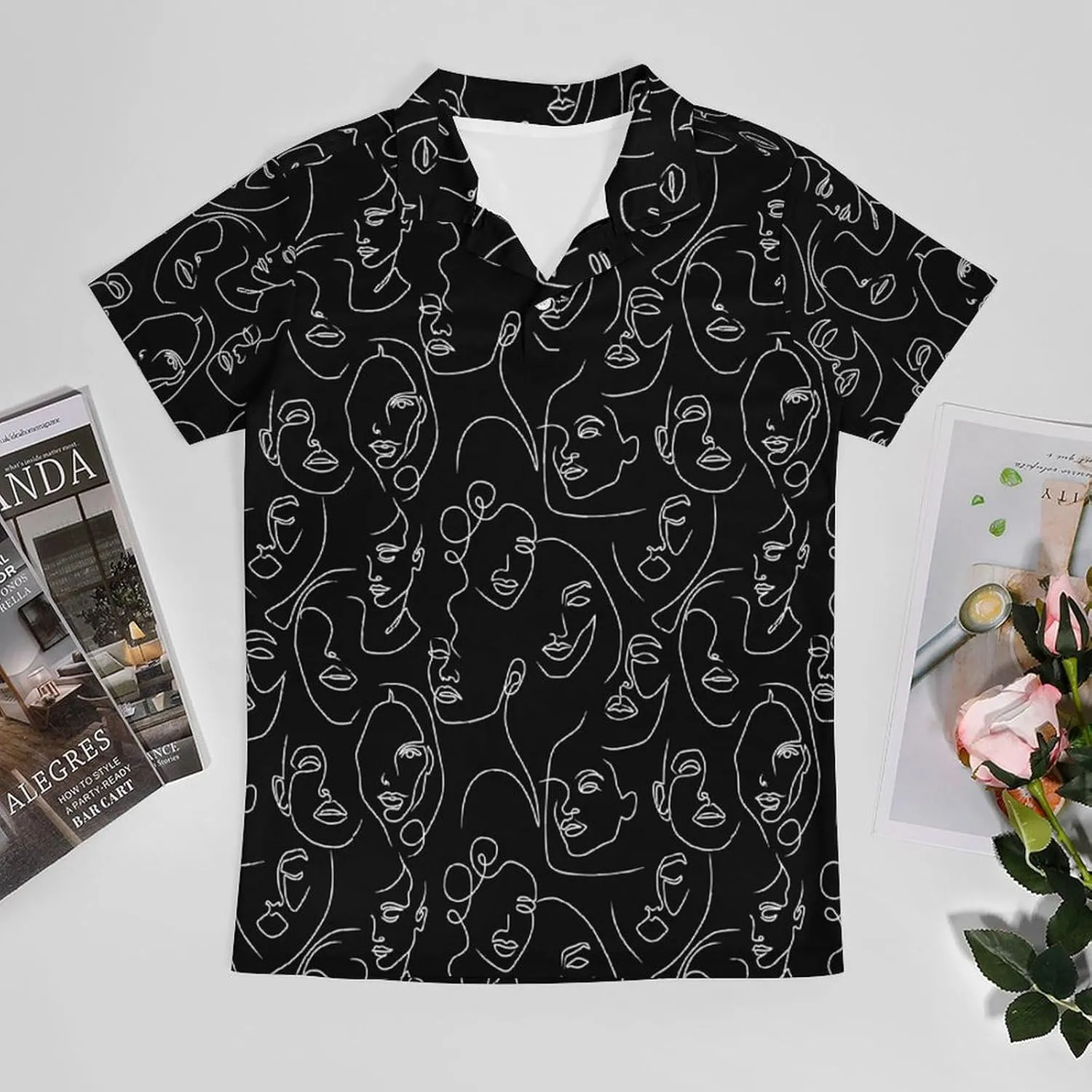 Men's Abstract Drawing of Women's Face Polo Shirts Short Sleeve Cool Golf Shirt Quick-Dry Activewear Polos