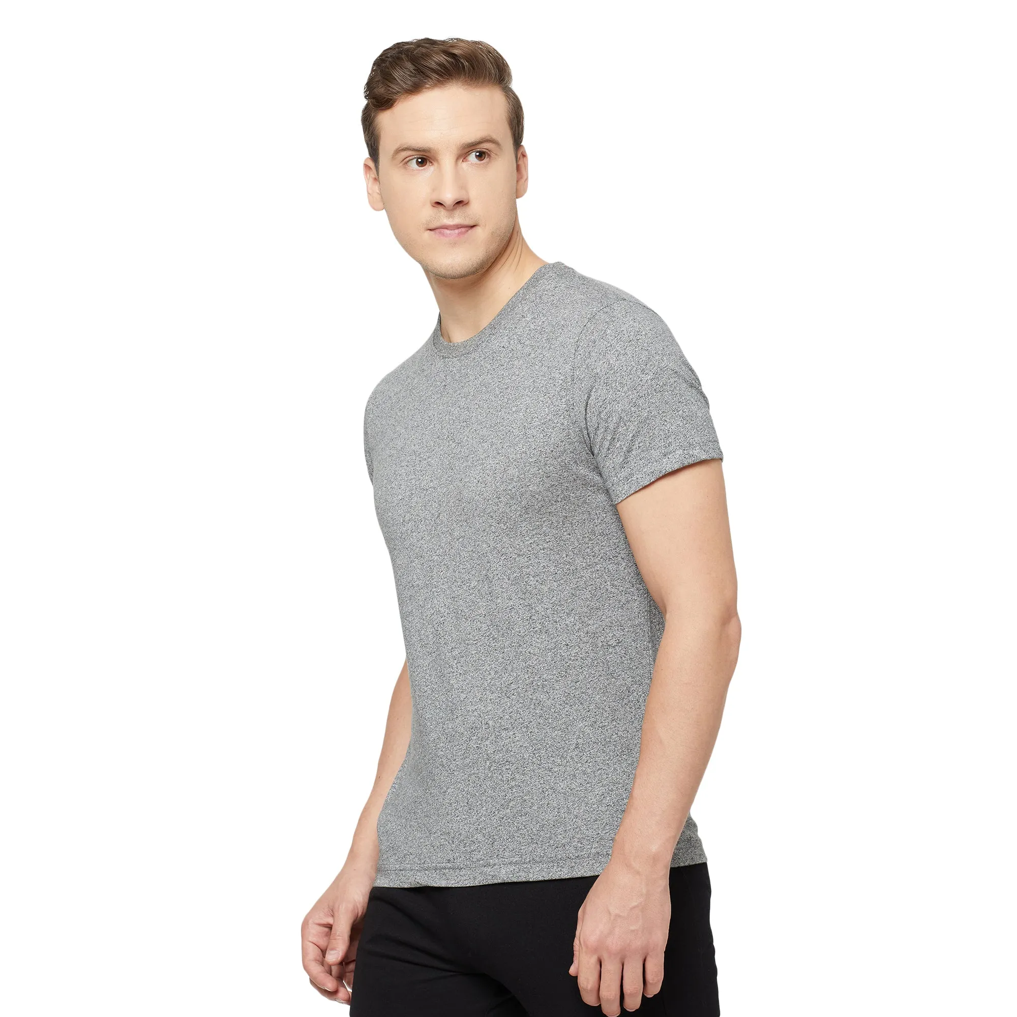 Mens Blue Cotton Blend Bermuda Shorts with Zipper Pockets   Grey Jaspe Solid T-Shirt Combo