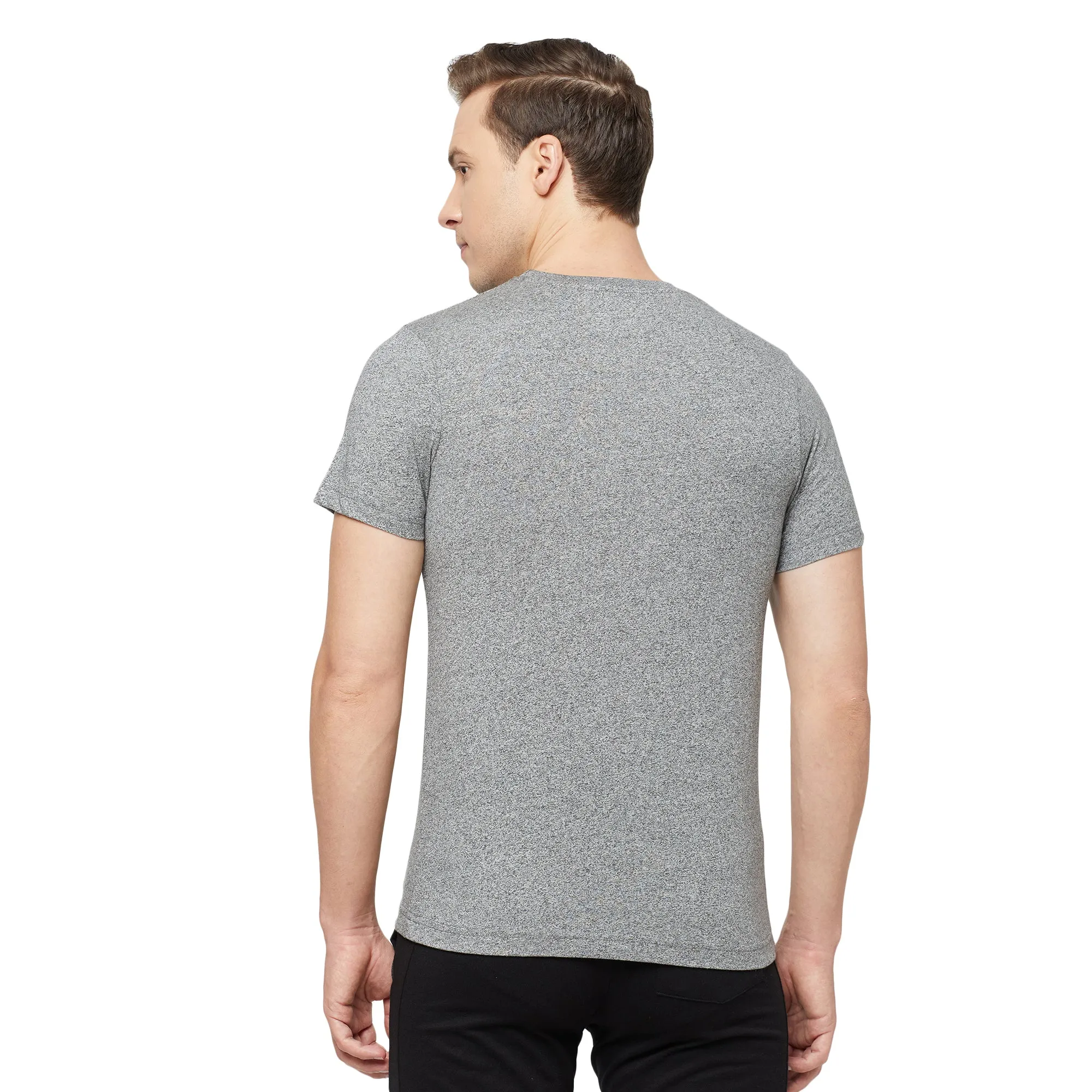 Mens Blue Cotton Blend Bermuda Shorts with Zipper Pockets   Grey Jaspe Solid T-Shirt Combo