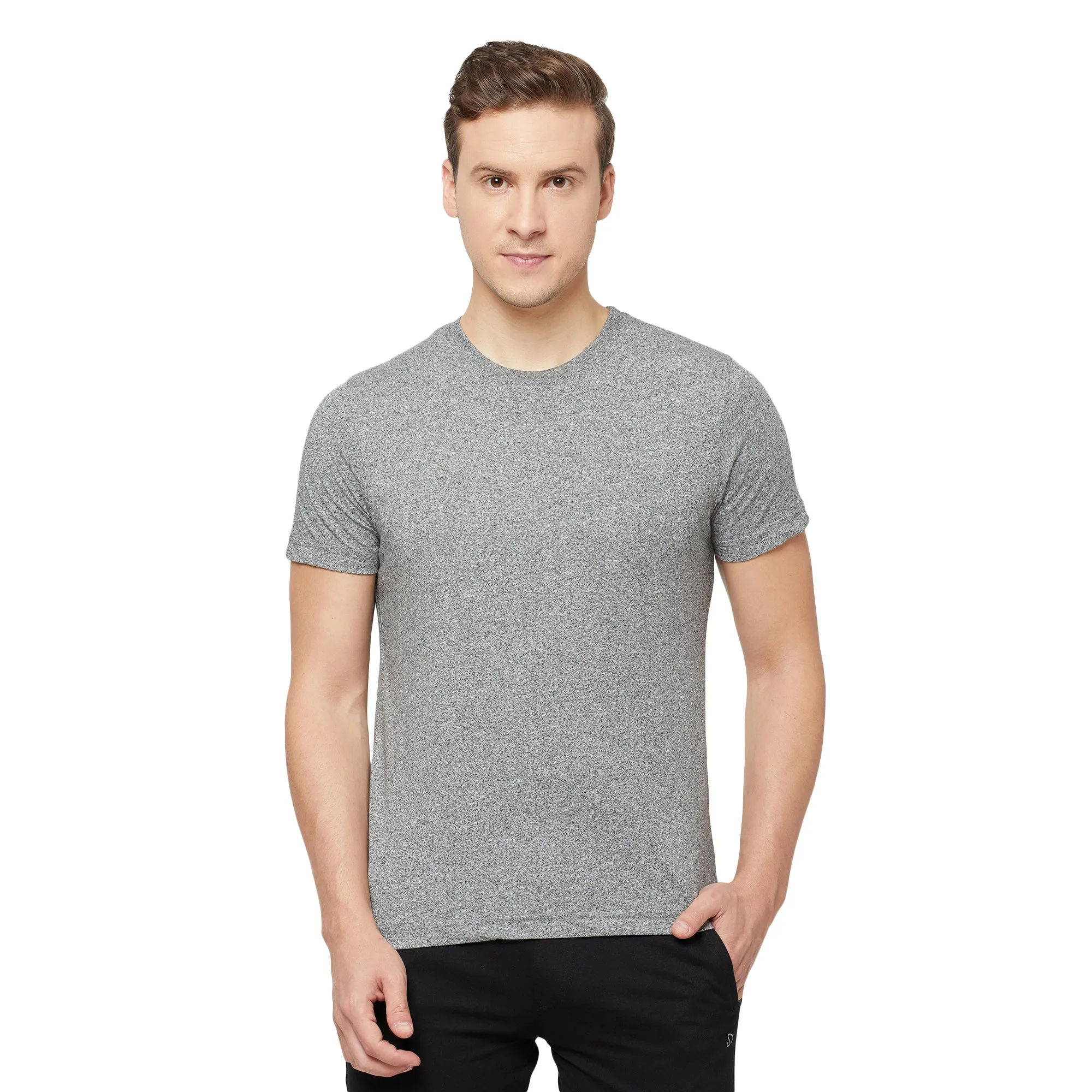 Mens Blue Cotton Blend Bermuda Shorts with Zipper Pockets   Grey Jaspe Solid T-Shirt Combo