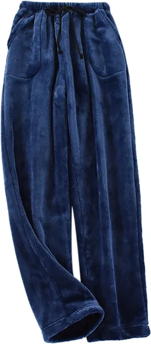 Men's Casual Fleece Pants Relaxed Fit Stretch Waist Thickened Lounge Pants Plus Size Straight Leg Comfy Baggy Trousers