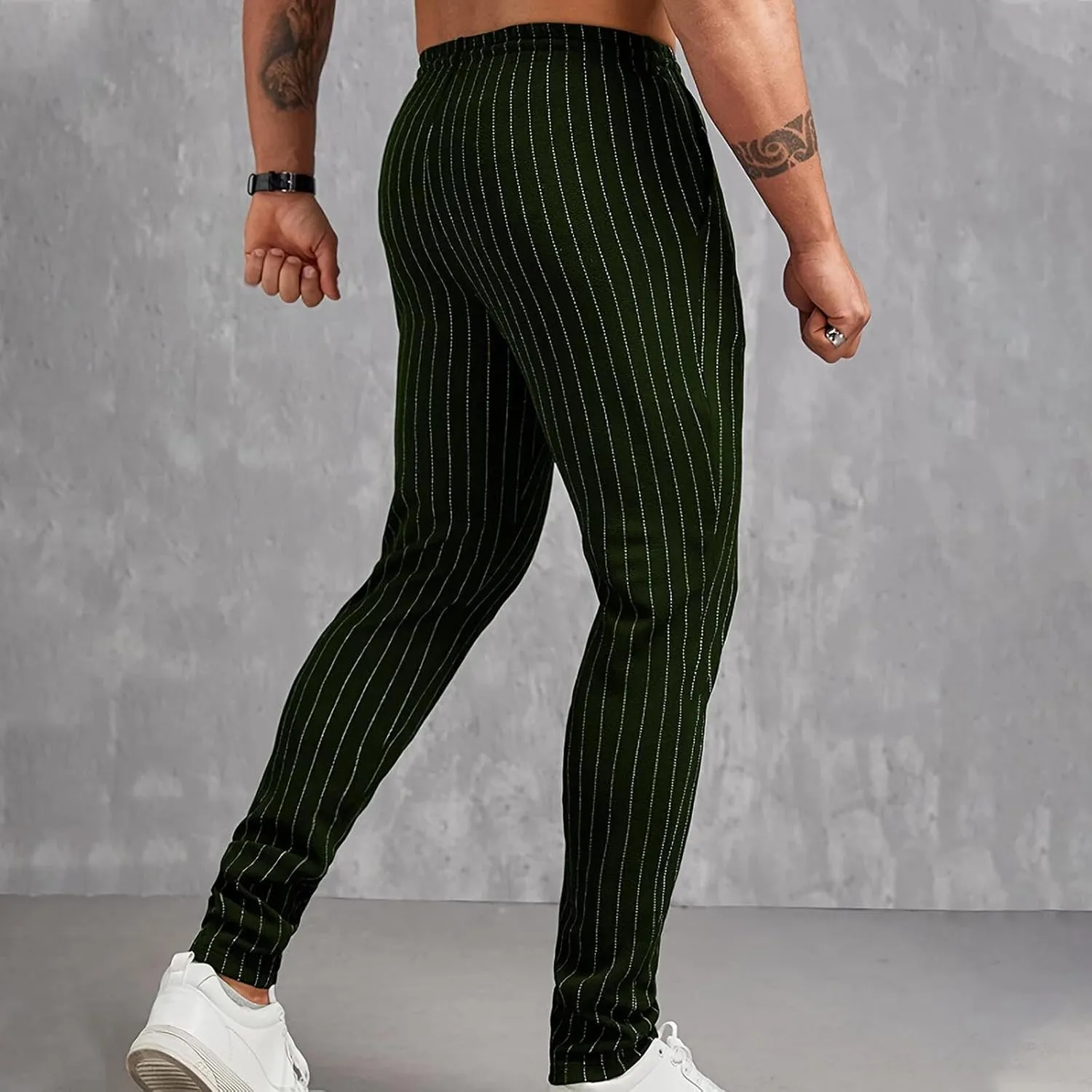 Mens Chinos Skinny Pants Solid Striped Flat Front Pants Slim Fit Stretch Casual Trousers Golf Business Dress Pants