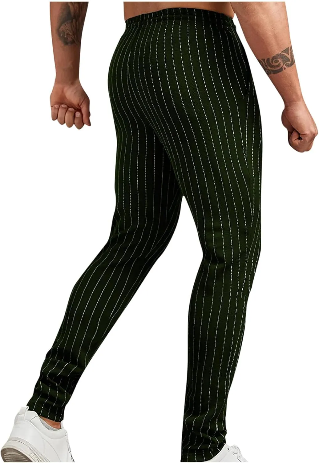 Mens Chinos Skinny Pants Solid Striped Flat Front Pants Slim Fit Stretch Casual Trousers Golf Business Dress Pants