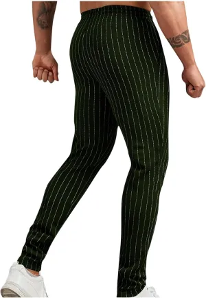 Mens Chinos Skinny Pants Solid Striped Flat Front Pants Slim Fit Stretch Casual Trousers Golf Business Dress Pants