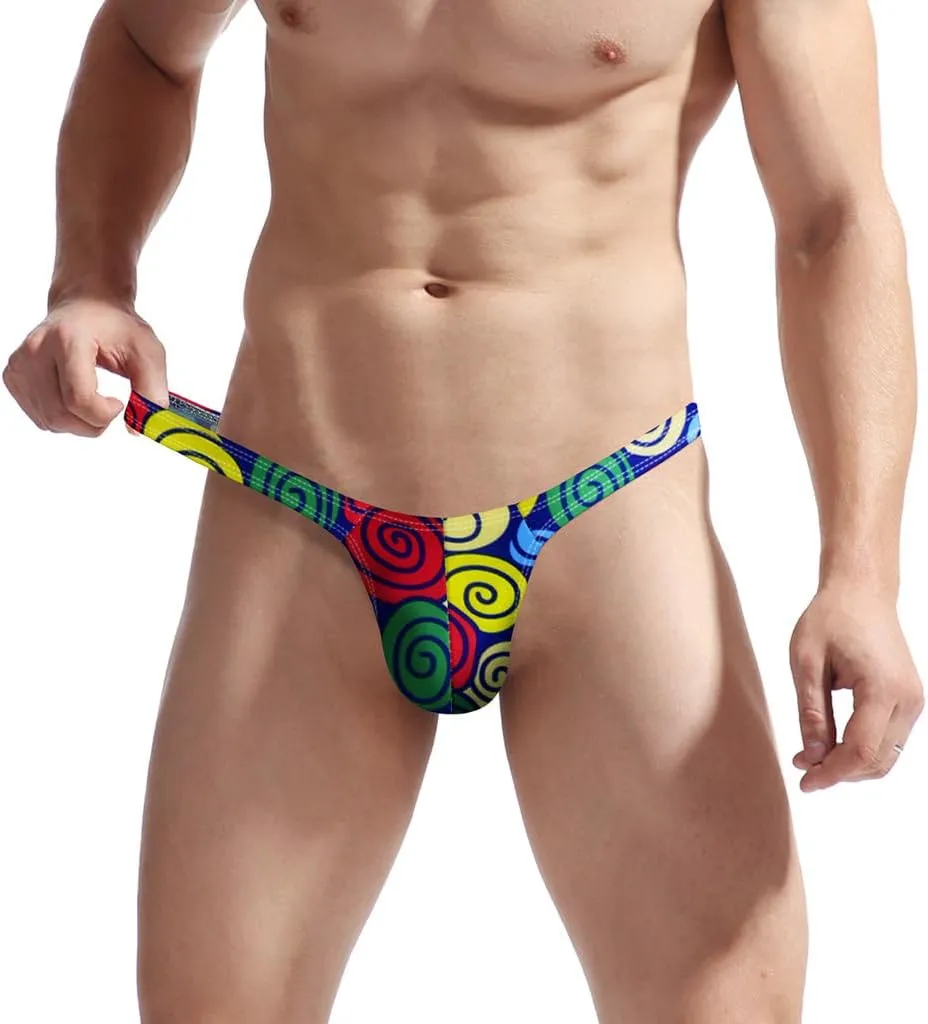 Men's Colorful G-String Thongs Colorful Printing Swimming T-Shaped Panties