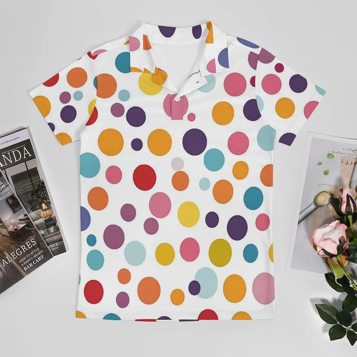 Men's Colorful Polka Dot Pattern Polo Shirts Short Sleeve Cool Golf Shirt Quick-Dry Activewear Polos