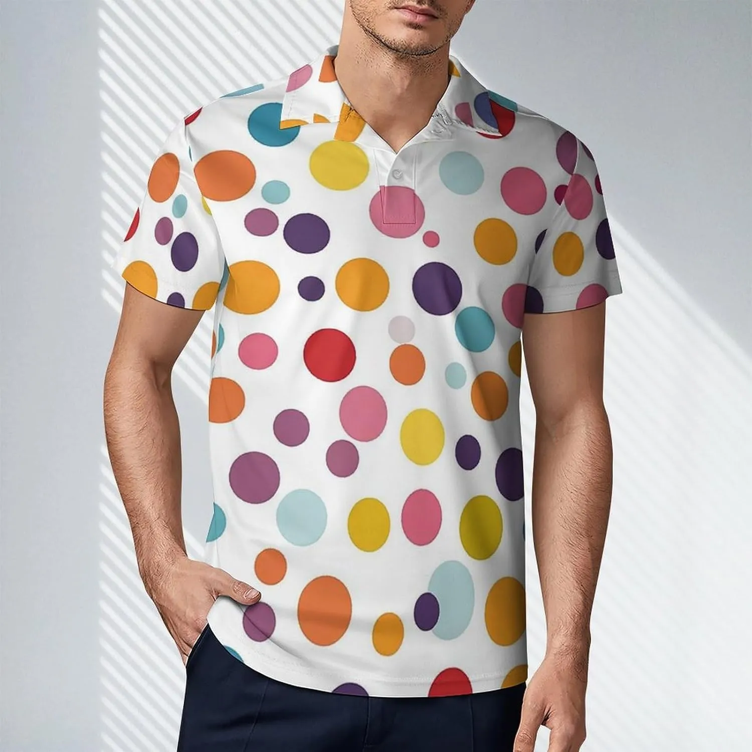 Men's Colorful Polka Dot Pattern Polo Shirts Short Sleeve Cool Golf Shirt Quick-Dry Activewear Polos