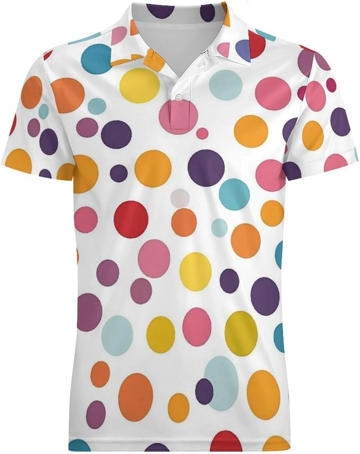 Men's Colorful Polka Dot Pattern Polo Shirts Short Sleeve Cool Golf Shirt Quick-Dry Activewear Polos
