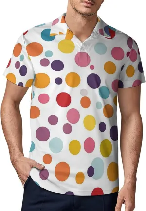 Men's Colorful Polka Dot Pattern Polo Shirts Short Sleeve Cool Golf Shirt Quick-Dry Activewear Polos